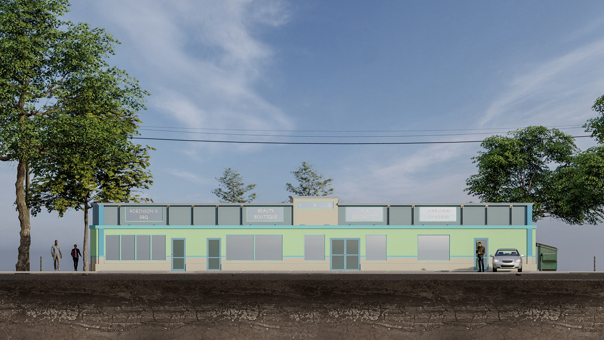 130 MLK Blvd commercial center – streetscape elevation